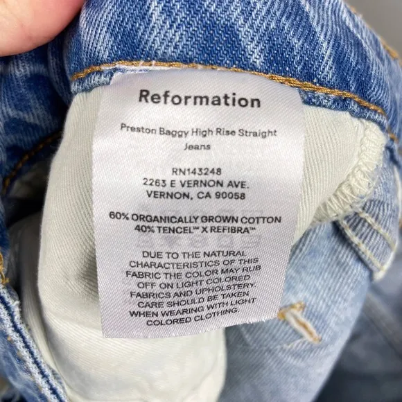 Reformation Jeans Preston Baggy High Rise Straight Leg Size 30 Light Wash Denim