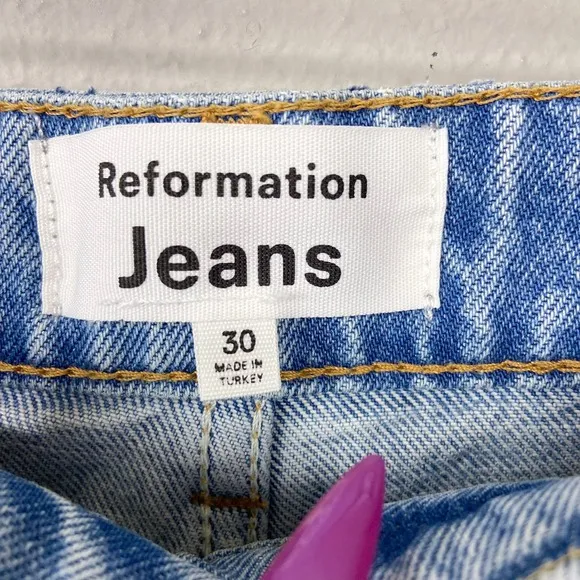 Reformation Jeans Preston Baggy High Rise Straight Leg Size 30 Light Wash Denim