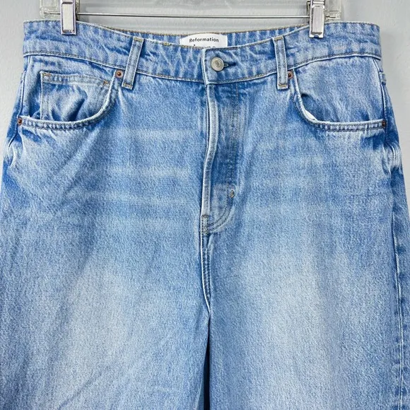 Reformation Jeans Preston Baggy High Rise Straight Leg Size 30 Light Wash Denim