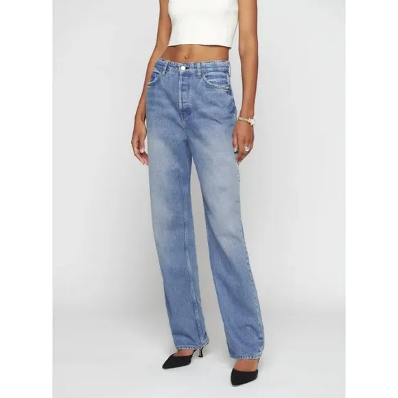 Reformation Jeans Preston Baggy High Rise Straight Leg Size 30 Light Wash Denim