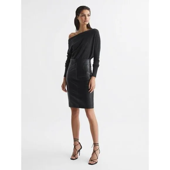 REISS Reagan Leather Pencil Skirt