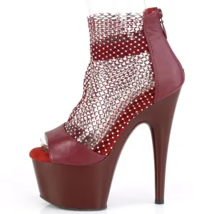 Rhinestone Mesh Platform Ankle High Heel Shoes