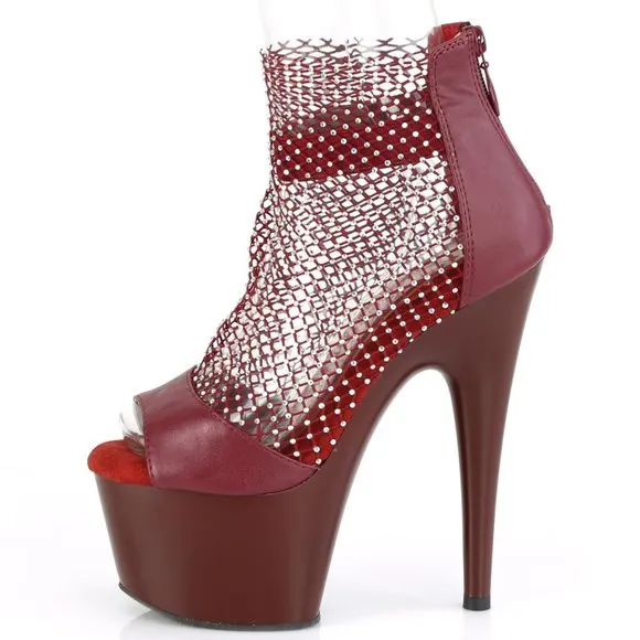 Rhinestone Mesh Platform Ankle High Heel Shoes