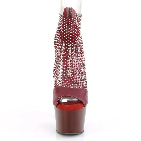 Rhinestone Mesh Platform Ankle High Heel Shoes