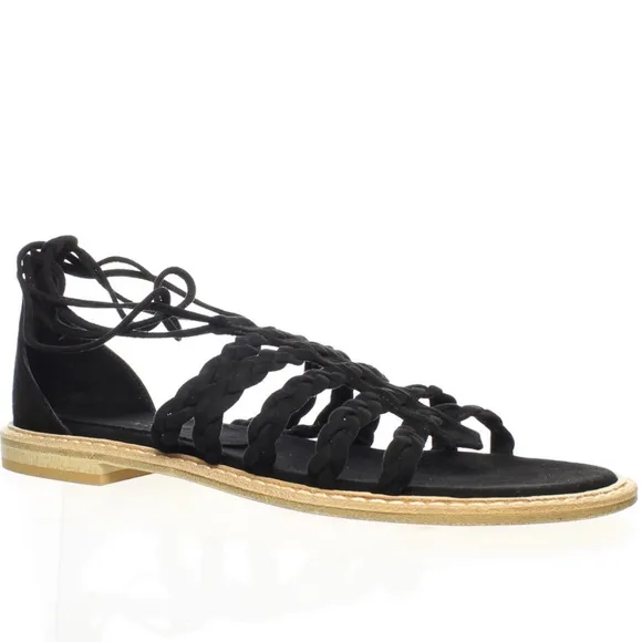 Right Bank Shoe Co Babe Black Suede Leather Flat Sandals - Made in Italy - 7