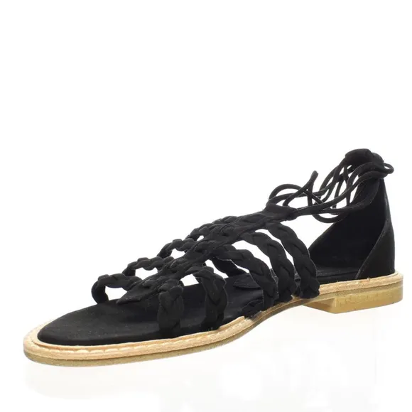 Right Bank Shoe Co Babe Black Suede Leather Flat Sandals - Made in Italy - 7