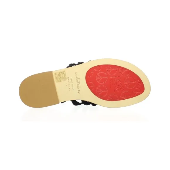 Right Bank Shoe Co Babe Black Suede Leather Flat Sandals - Made in Italy - 7