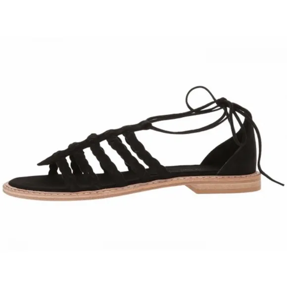 Right Bank Shoe Co Babe Black Suede Leather Flat Sandals - Made in Italy - 7