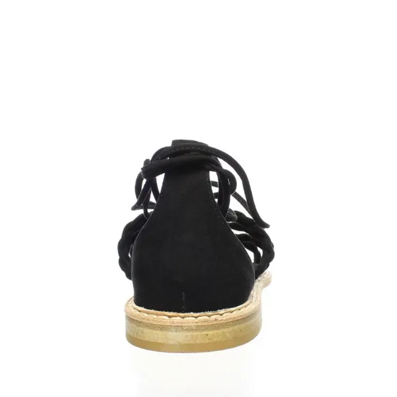 Right Bank Shoe Co Babe Black Suede Leather Flat Sandals - Made in Italy - 7