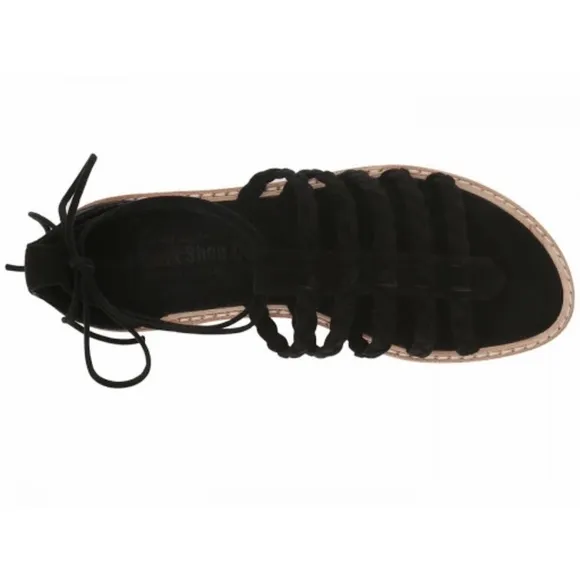 Right Bank Shoe Co Babe Black Suede Leather Flat Sandals - Made in Italy - 7