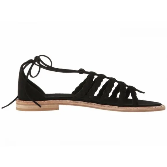 Right Bank Shoe Co Babe Black Suede Leather Flat Sandals - Made in Italy - 7