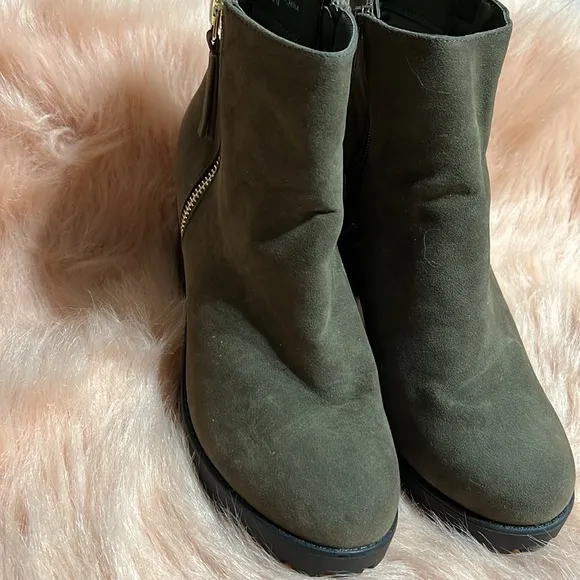 RIVER ISLAND BOOTS size 9/39 DARK GREEN /GREY SUEDE BLOCK HEEL