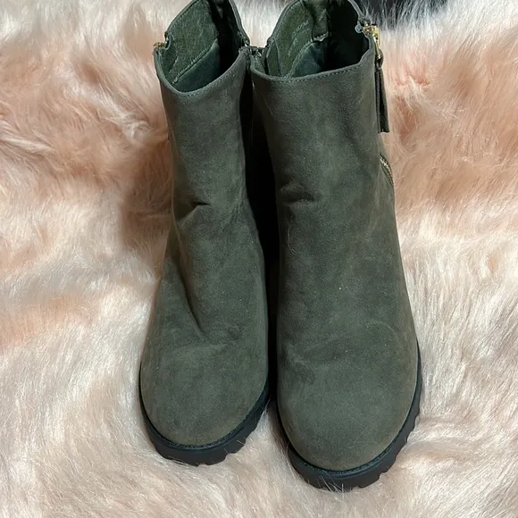 RIVER ISLAND BOOTS size 9/39 DARK GREEN /GREY SUEDE BLOCK HEEL