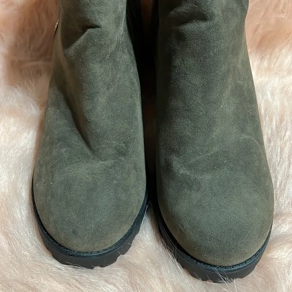 RIVER ISLAND BOOTS size 9/39 DARK GREEN /GREY SUEDE BLOCK HEEL
