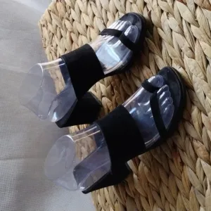 Robert Clergerie vintage blk suede square heel sandals 7