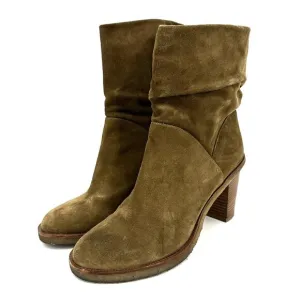 Robert Clergerie Zares Slouchy Suede Heeled Ankle Calf Boots Olive Khaki Tan 9