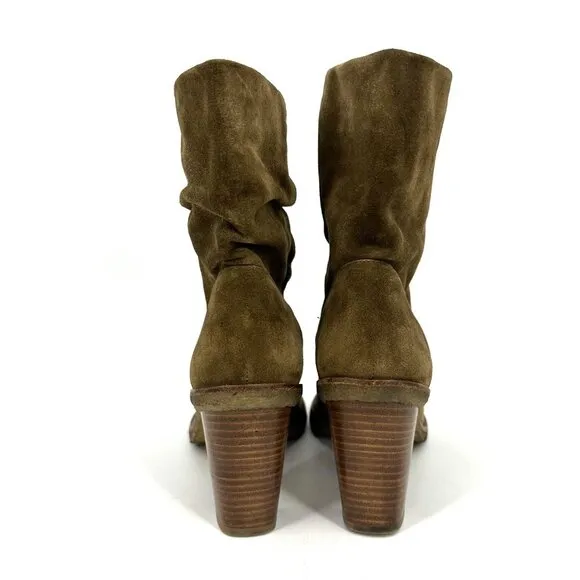 Robert Clergerie Zares Slouchy Suede Heeled Ankle Calf Boots Olive Khaki Tan 9
