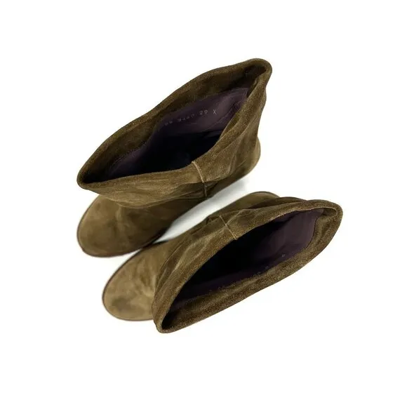 Robert Clergerie Zares Slouchy Suede Heeled Ankle Calf Boots Olive Khaki Tan 9