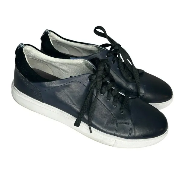 Robert Graham Men’s Koch Leather Sneaker Shoes in Royal and Black 9.5