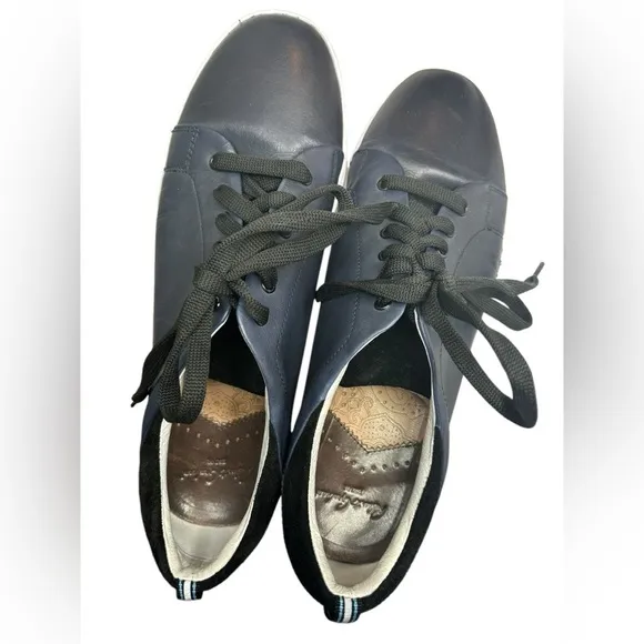 Robert Graham Men’s Koch Leather Sneaker Shoes in Royal and Black 9.5