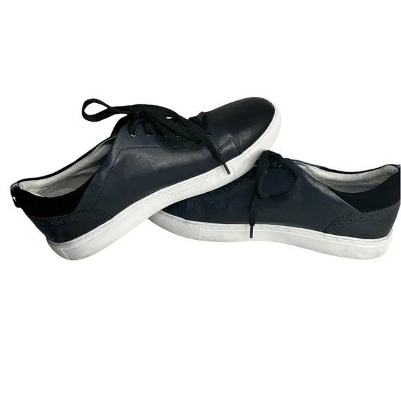 Robert Graham Men’s Koch Leather Sneaker Shoes in Royal and Black 9.5