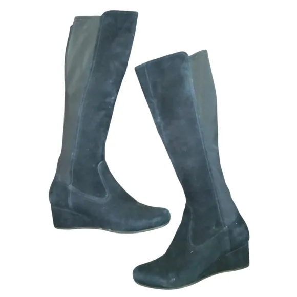Rockport Black Suede Knee High Boots Women's Tall Black Wedge Boots size 5