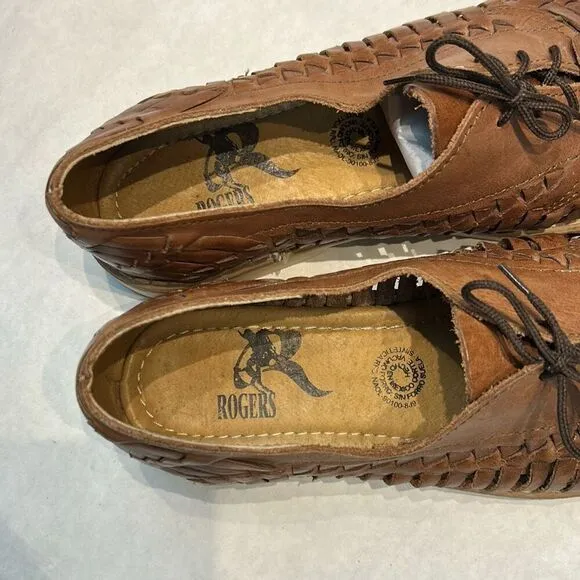 Rogers Leather Huarache Shoes Sandals Woven Mens Sz 8.5 Womens Sz 10 MEX Sz 27