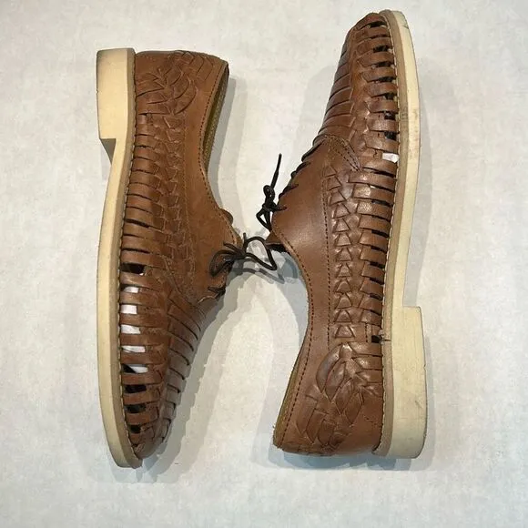 Rogers Leather Huarache Shoes Sandals Woven Mens Sz 8.5 Womens Sz 10 MEX Sz 27