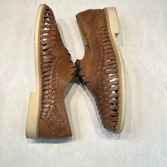 Rogers Leather Huarache Shoes Sandals Woven Mens Sz 8.5 Womens Sz 10 MEX Sz 27