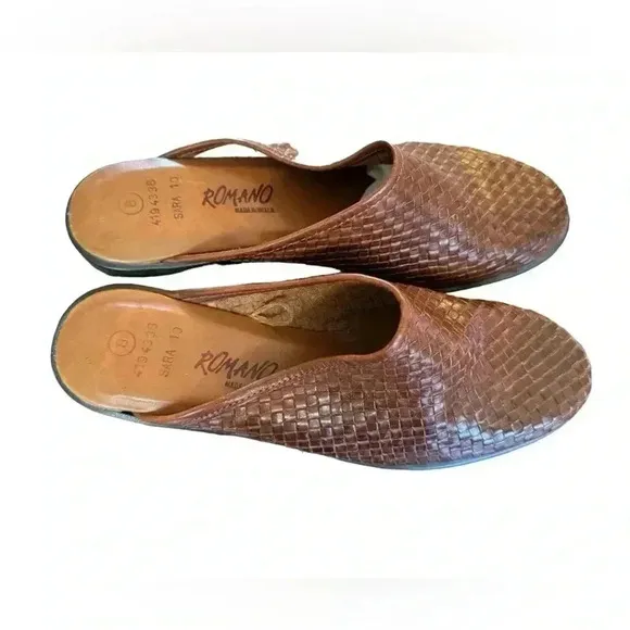 Romano  Shoes Brazil Made Woven Leather Brown Mule Clogs Size 8
