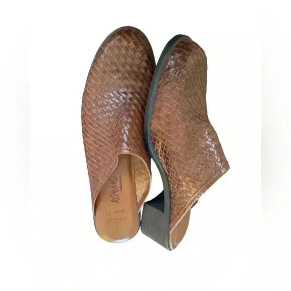 Romano  Shoes Brazil Made Woven Leather Brown Mule Clogs Size 8