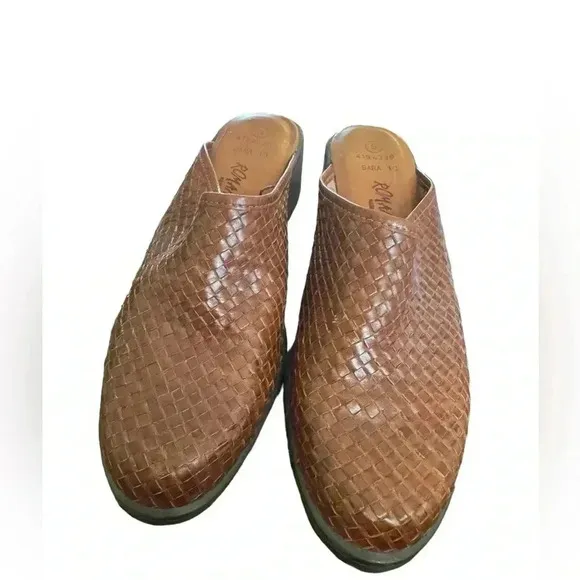 Romano  Shoes Brazil Made Woven Leather Brown Mule Clogs Size 8