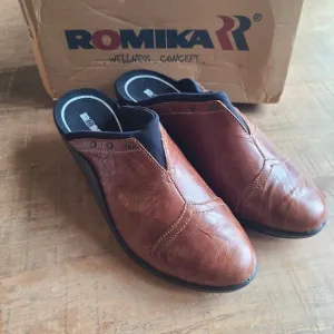 Romika Mokassetta Shoes Women's Size 41 Leather Brown Studded Mules NEW