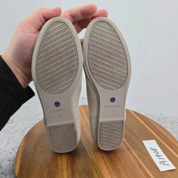 Rothy's Retired The Loafer Double Stitch Beige Linen Daily Casual Shoes Womens 7