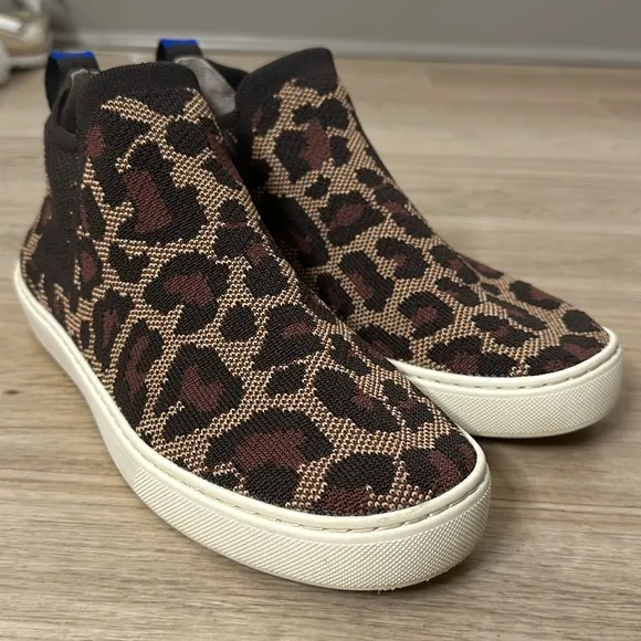 Rothy’s The Chelsea Shoes Slip On Sneakers Wildcat Cheetah Leopard Brown 8