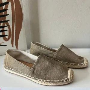 RRL Ralph Ralph Lauren Beige Olive Canvas Flat Slip On Espadrille Shoes Size 8