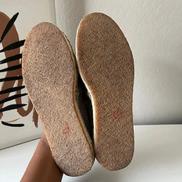 RRL Ralph Ralph Lauren Beige Olive Canvas Flat Slip On Espadrille Shoes Size 8