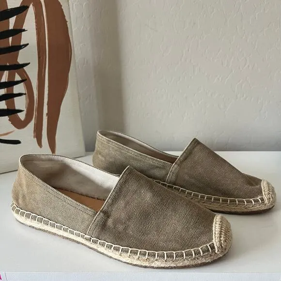 RRL Ralph Ralph Lauren Beige Olive Canvas Flat Slip On Espadrille Shoes Size 8