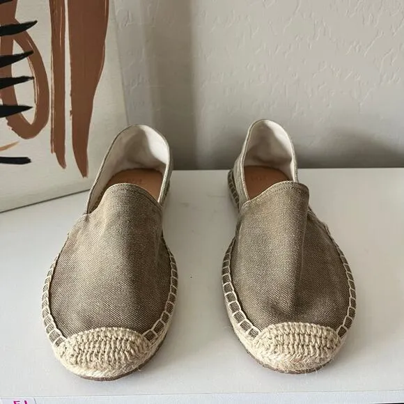 RRL Ralph Ralph Lauren Beige Olive Canvas Flat Slip On Espadrille Shoes Size 8