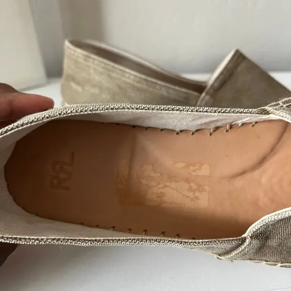 RRL Ralph Ralph Lauren Beige Olive Canvas Flat Slip On Espadrille Shoes Size 8