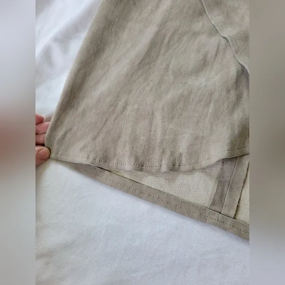 Rue Amano khaki/tan suede faux wrap mini skirt XS
