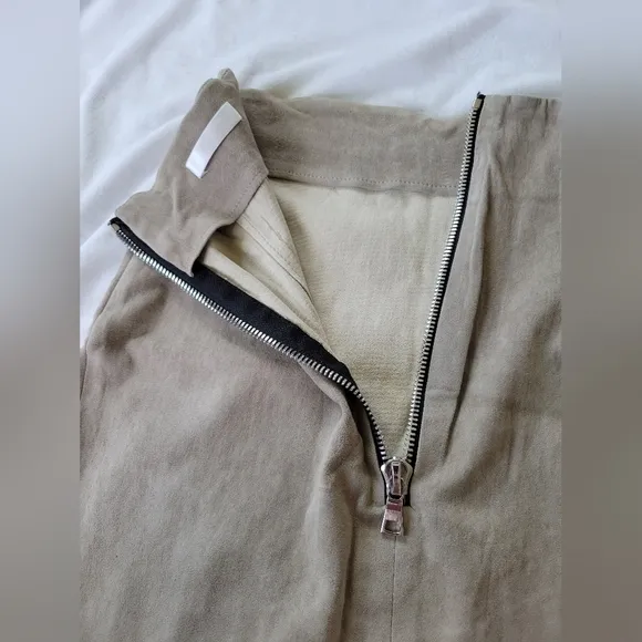 Rue Amano khaki/tan suede faux wrap mini skirt XS