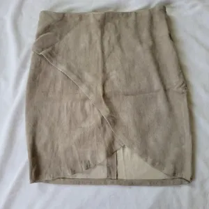 Rue Amano khaki/tan suede faux wrap mini skirt XS