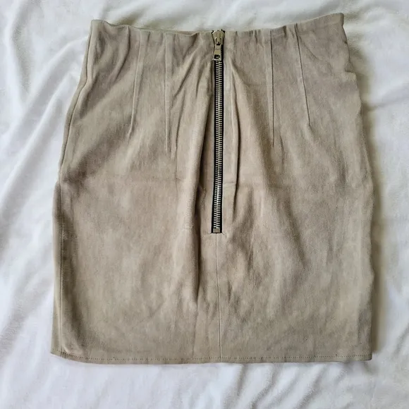 Rue Amano khaki/tan suede faux wrap mini skirt XS