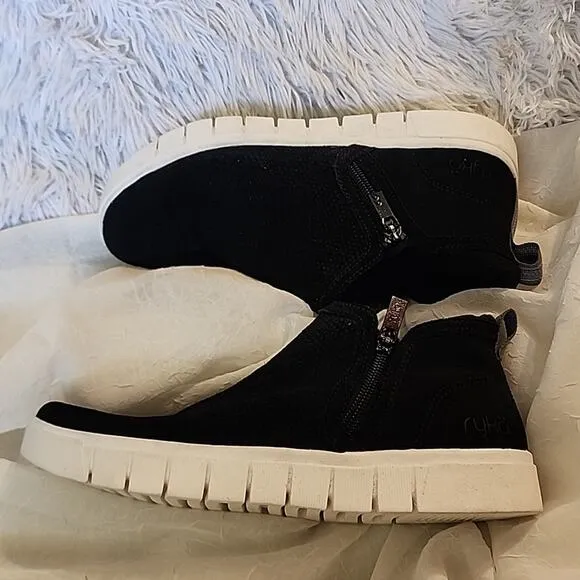 RYKA ANKLE SNEAKERS STYLE¤HENSLEY LADIES SIZE 7.5 BLACK LEATHER FABRIC🔥HOT NWOB