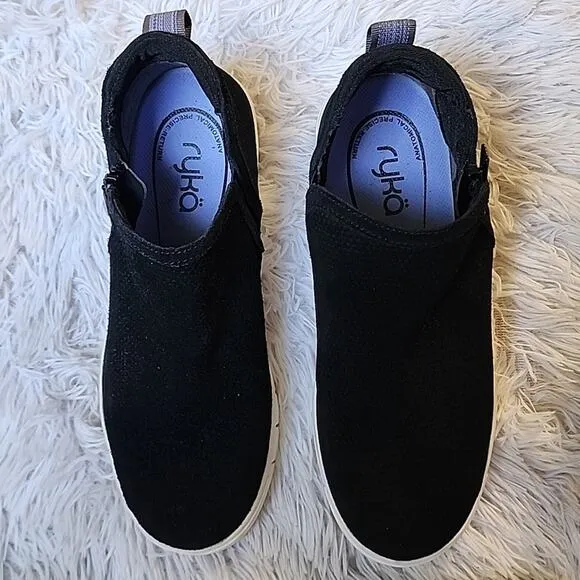 RYKA ANKLE SNEAKERS STYLE¤HENSLEY LADIES SIZE 7.5 BLACK LEATHER FABRIC🔥HOT NWOB