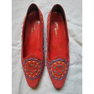 Sacha London Shoes Size 10 B Red Embroidered Whimsical Boho Slip-on Women's