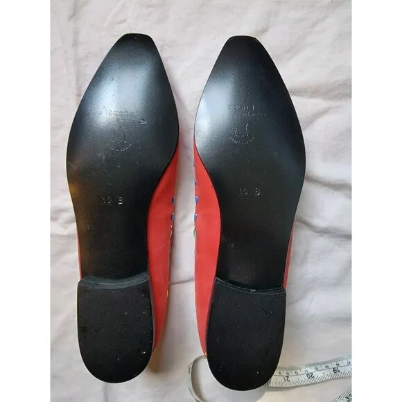 Sacha London Shoes Size 10 B Red Embroidered Whimsical Boho Slip-on Women's