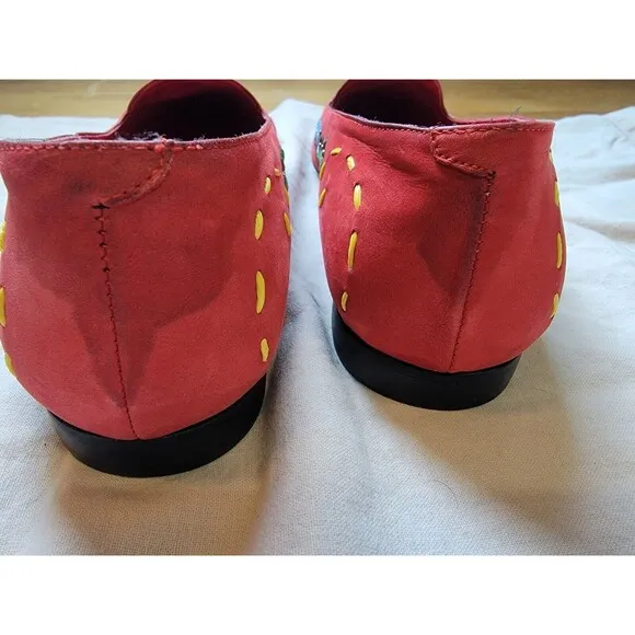 Sacha London Shoes Size 10 B Red Embroidered Whimsical Boho Slip-on Women's