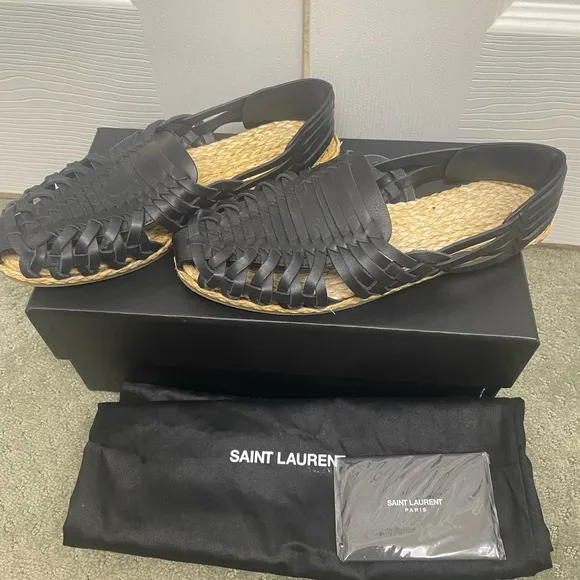 Saint Laurent raffia and leather fisherman sandals